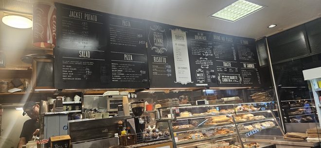 The service counter with the chilled display case below
