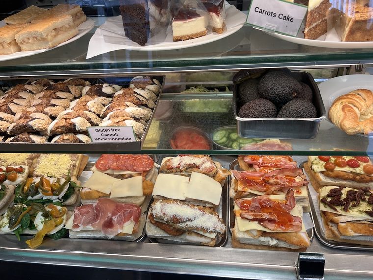 Prepared sandwiches and salads in the chilled display case